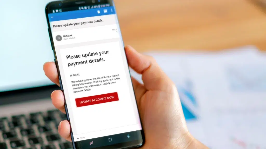 phishing email on mobile device
